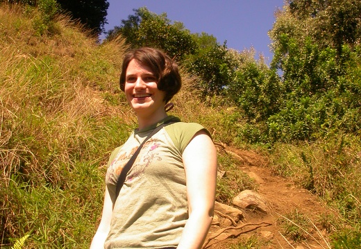 Christi on steep hike to waterfall